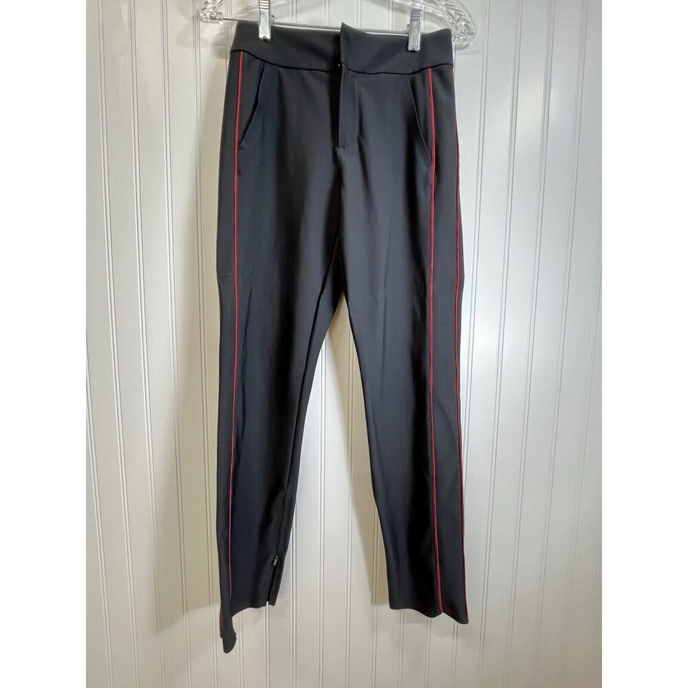 Athleta Stellar Black Red Trim‎ Line Nylon Stretch Zipper Hem Trouser Women Sz 2
